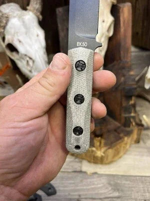 Ka-Bar: EK-50 Short Clip Point / EK-51 Commando Short Drop Point Canvas Micarta - Carroll’s Custom Knife Scales